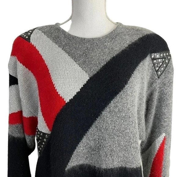 Rediffusion Vintage 80s Sweater Silk Angora Blend Sequin Beaded Retro Geometric - Picture 5 of 14